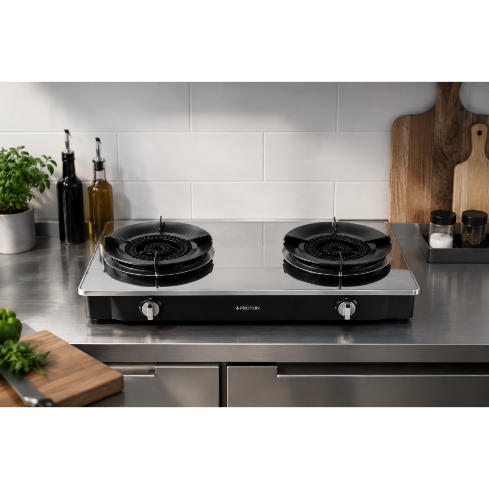Proton 2 εστίες inox professional 6kW+6kW με θερμοκόπια - Image 3
