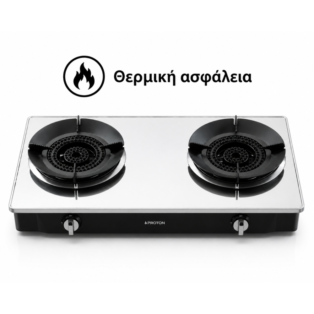Proton 2 εστίες inox professional 6kW+6kW με θερμοκόπια